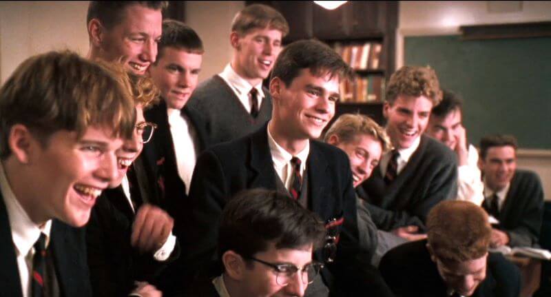 Neil Perry (in the middle) with his classmates during John Keating's class.
