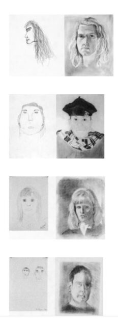 Drawings of people five days before and after their training. Copyright