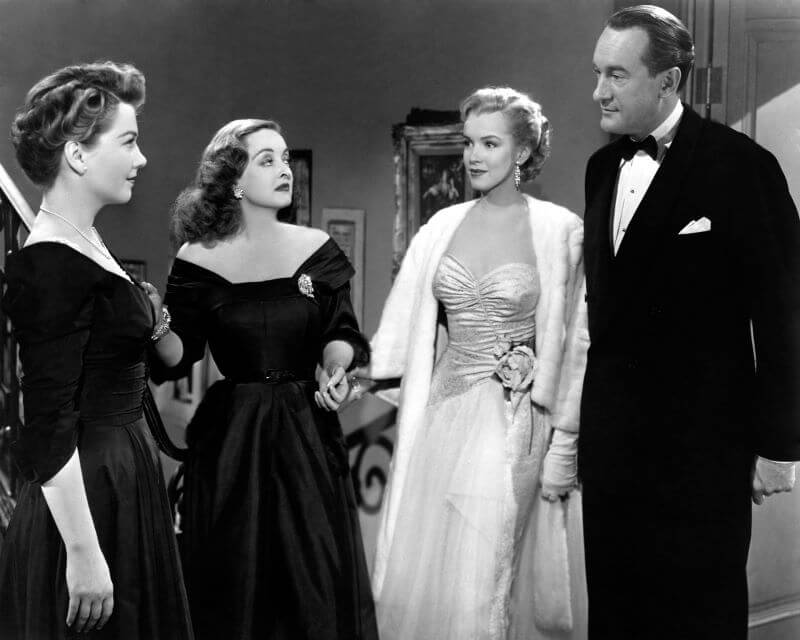 Anne Baxter, Bette Davis, Marilyn Monroe and George Sander in All About Eve 1950 film