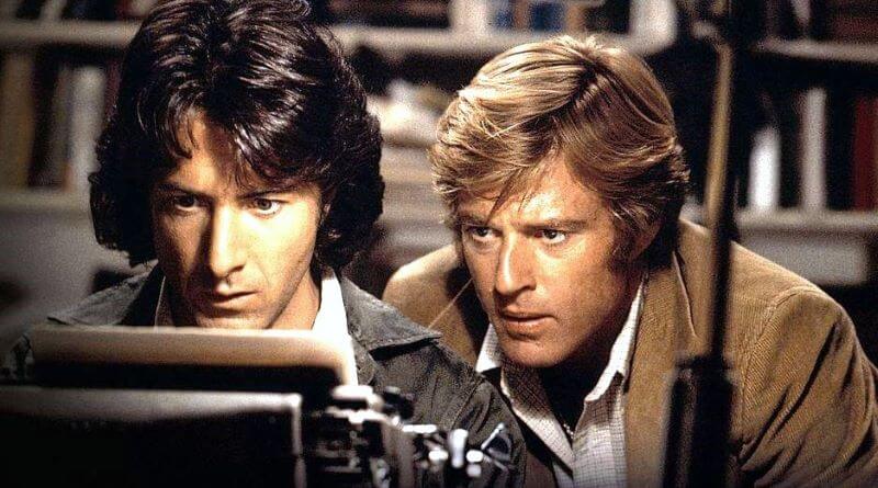 Carl Bernstein and Bob Woodward in All the Presidents men 1976