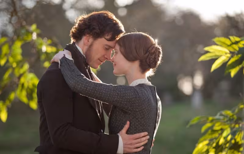 Michael Fassbender and Mia Wasikowska as Rochester and Jane Eyre in Jane Eyre (2011)
