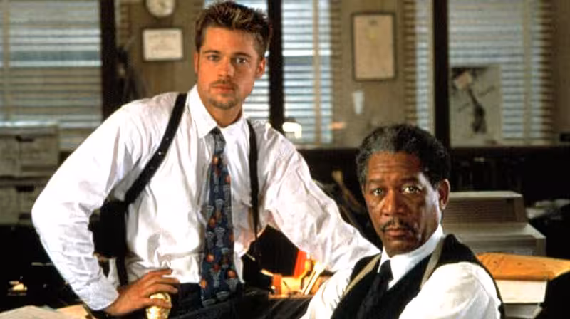 Brad Pitt and Morgan Freeman in Seven (1995)